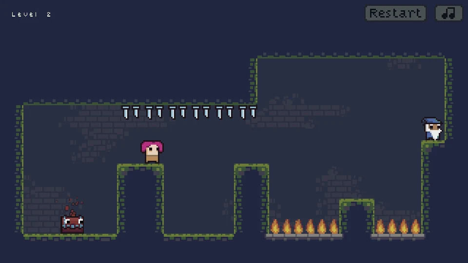 Living chest beneath raised platforms and ceiling spikes