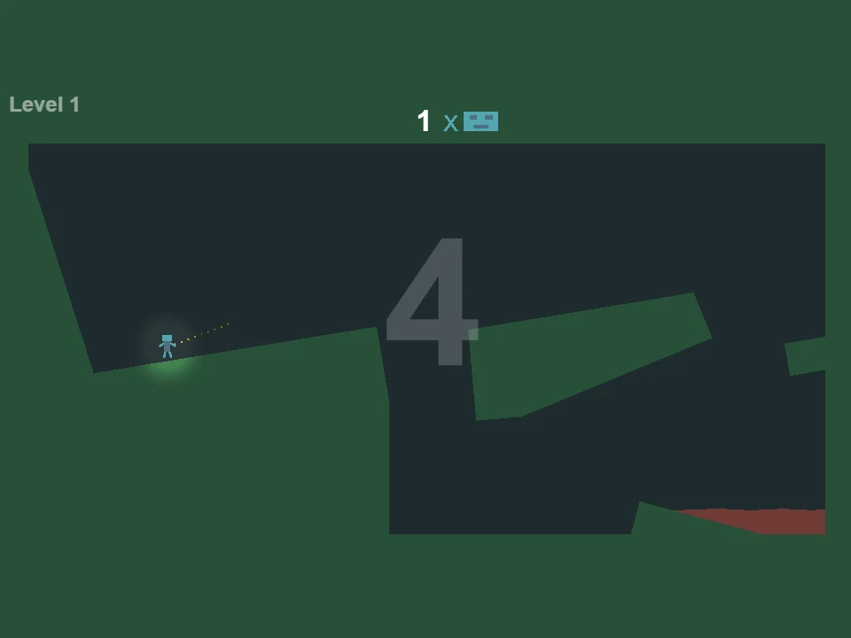 Dotted aiming guide pointing up and right from the first robot