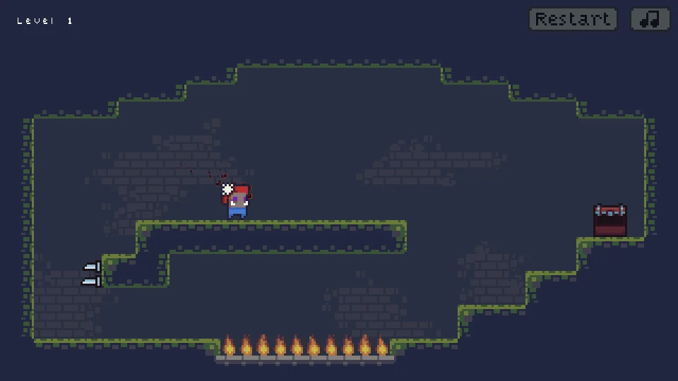 Blue ogre moving with the sorcerer’s red trail on the upper platform